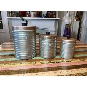 Vintage Metal Canisters Set of 3 Flour Sugar Coffee Nasco Italy MCM Mid Century
